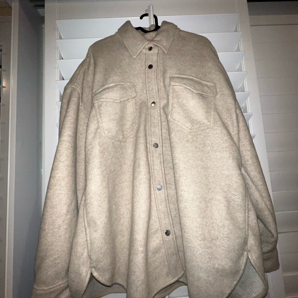 Abercrombie & Fitch Cream Button-Up Jacket oversized
